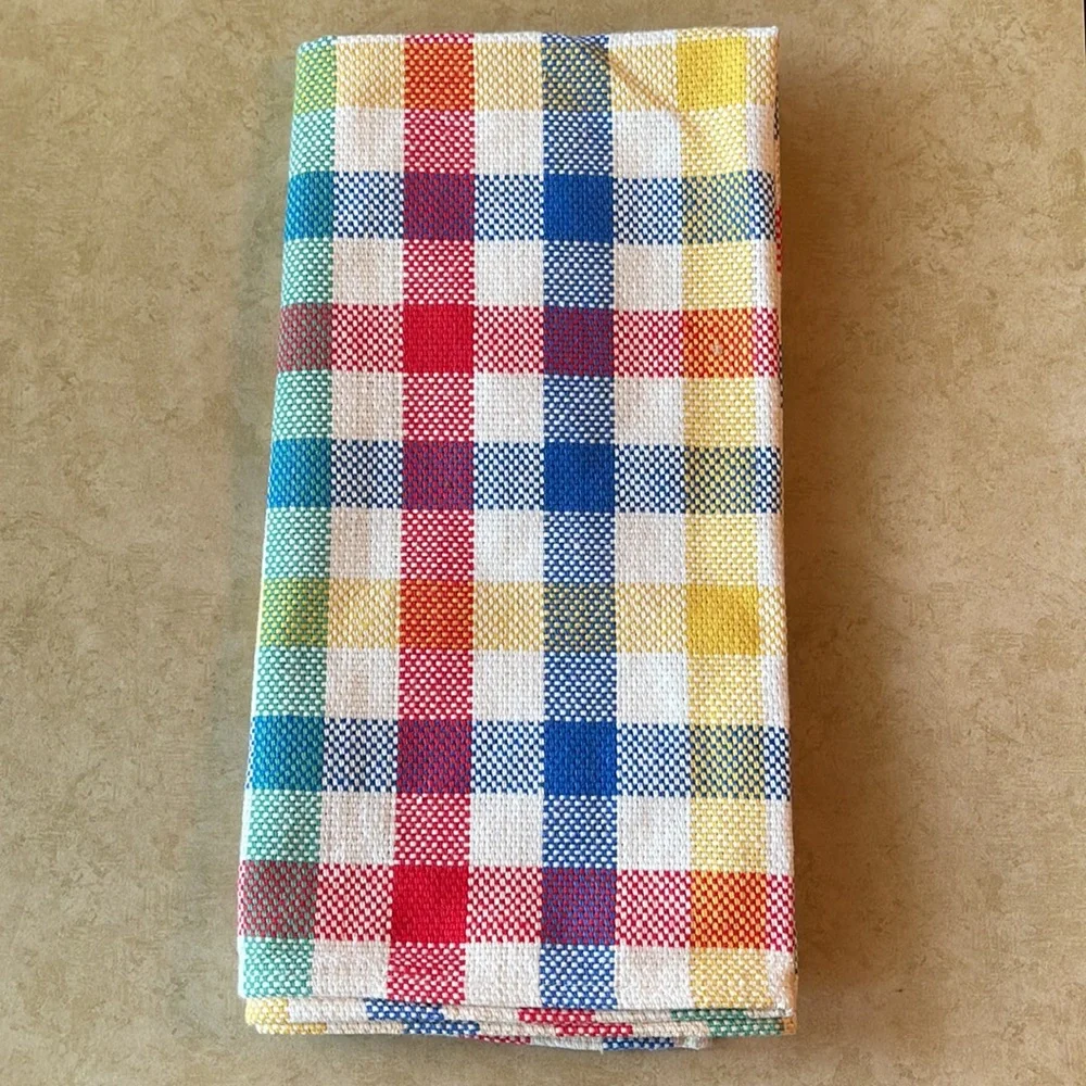 Crate & Barrel Vintage Retro Bright Primary Colors Checkered Napkins